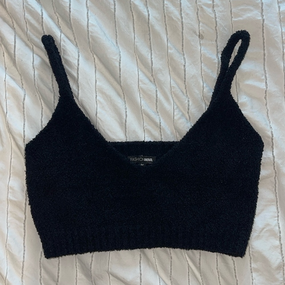 FASHIONNOVA Black Fuzzy Crop Top